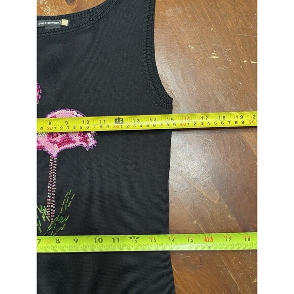 Sweater Works Womens Y2K Flamingo Sequin Knit Top Sz S Black Pink Mob Wife - Picture 8 of 12